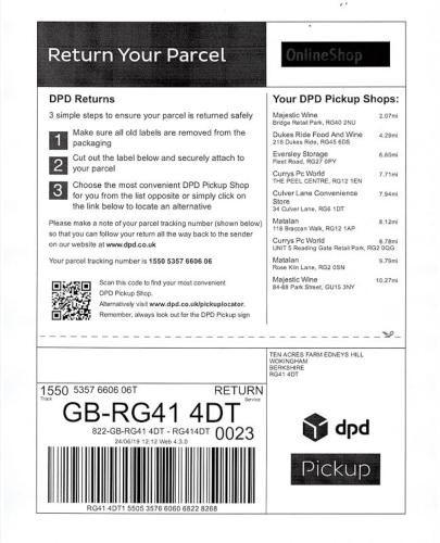 DPD UK Return Label